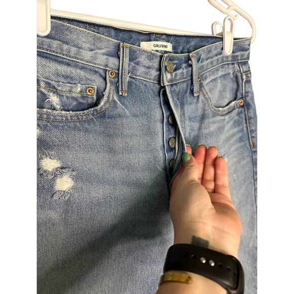 GRLFRND Karolina Butterfly Button Raw Hem Light Wash Jeans Size 27 - Picture 4 of 7